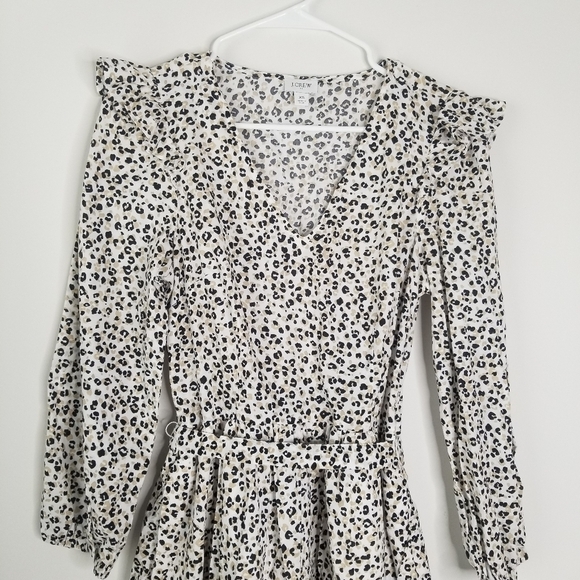 J. Crew Lightweight Cotton Puff Long Sleeve Cheetah Print Dress XS Ruffles - Picture 9 of 16